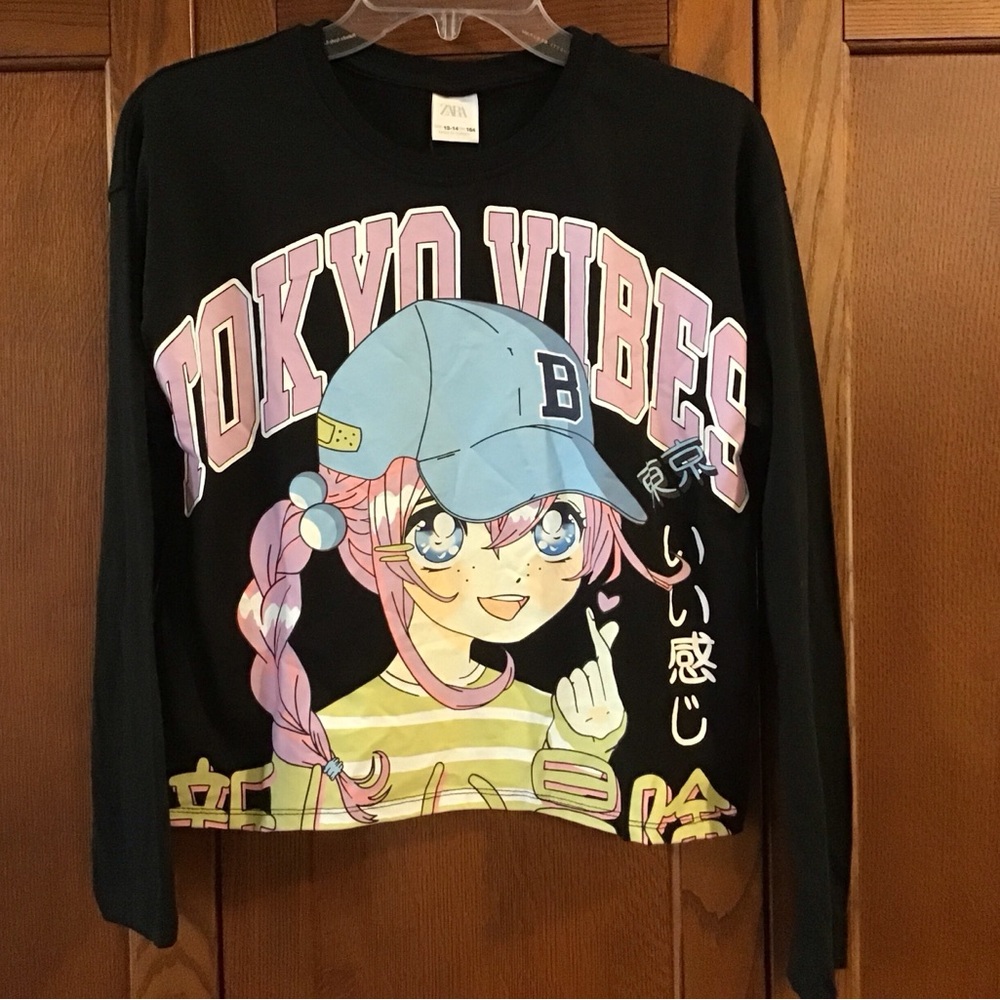 Zara NWT girl’s long sleeve tee with Tokyo Vibes graphics